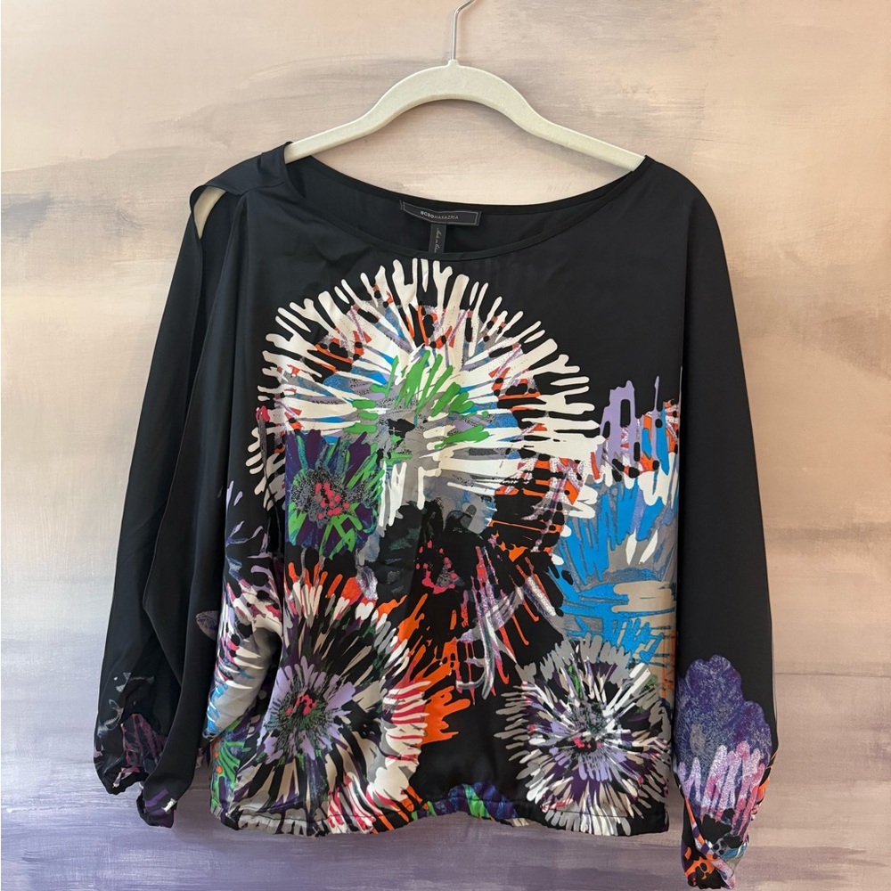 BCBG‎ Fireworks Suzie Abstract Long Sleeve Top
